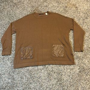 Tahari long sleeve top, faux leather pockets